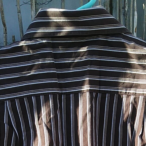 Sean John Men's Brown Tan White Striped Button Down - 15 1/2 - 34/35 - Picture 10 of 12
